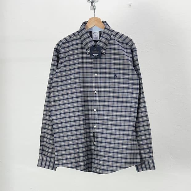 브룩스 브라더스 차콜 그레이 옴브레 체크 플래드 필드 셔츠