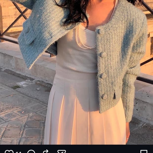 With My Love 하늘색 트위드 자켓