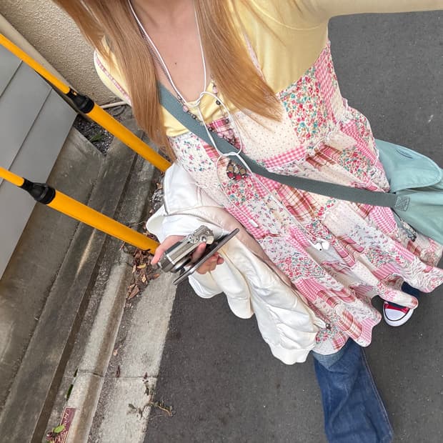 핑크 도트 잔꽃 패치 원피스 모리걸 하구미 니혼진 빈티지