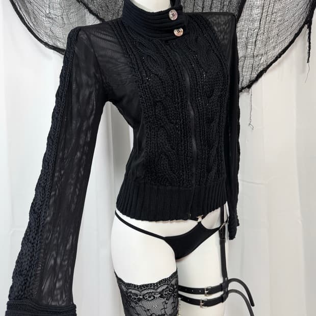 see through knit zip up