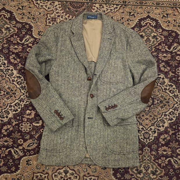 폴로 헤링본 엘보우 패치 자켓 스포츠 코트 블레이져 40r