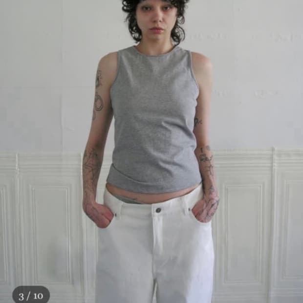 Side Zipper Cotton Top - Melange Gray