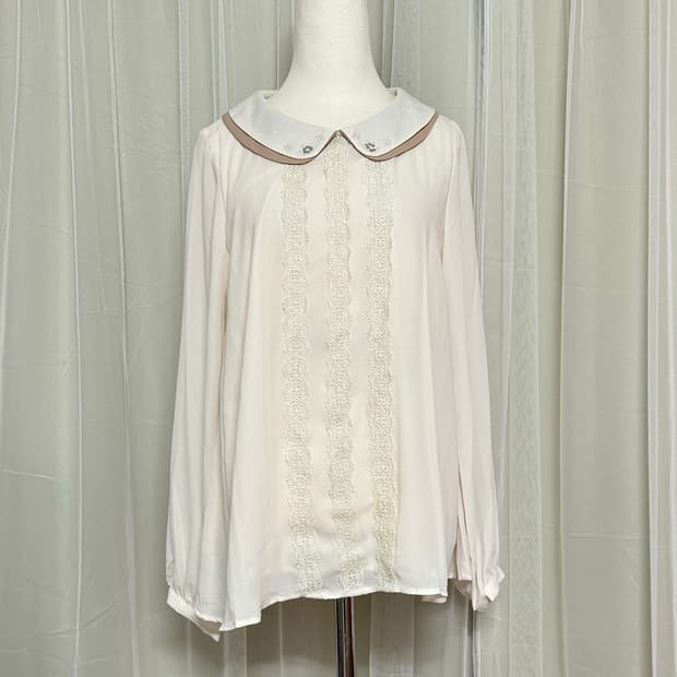 진주큐빅 레이스 카라 쉬폰 블라우스 모리 데드스탁