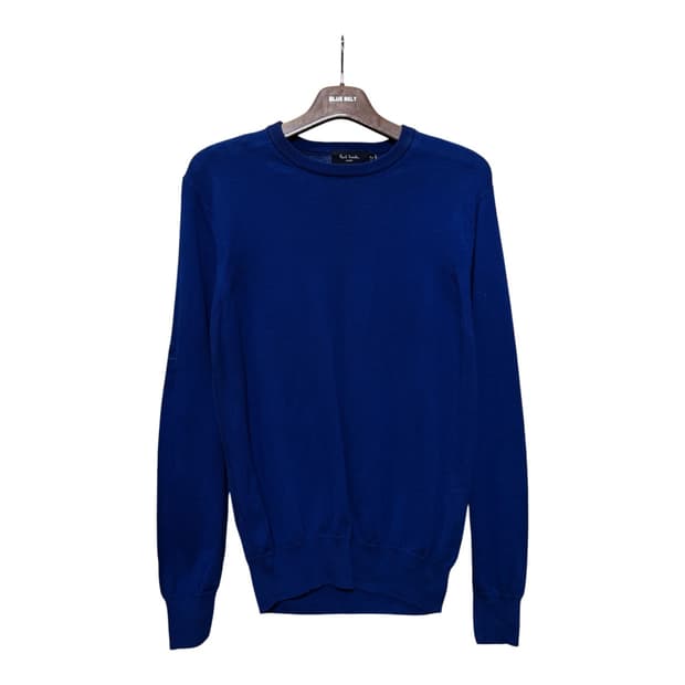 폴스미스 미니멀 크루넥 코튼 니트 스웨터 리버스 스티치 디테일 블루