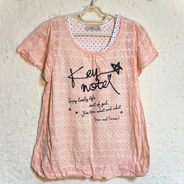 빈티지 반팔 도트 벌룬핏 레이어드 티셔츠