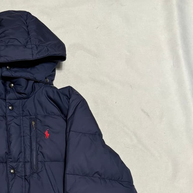 XL 폴로랄프로렌 레드 포니 네이비 덕 다운 후드 패딩