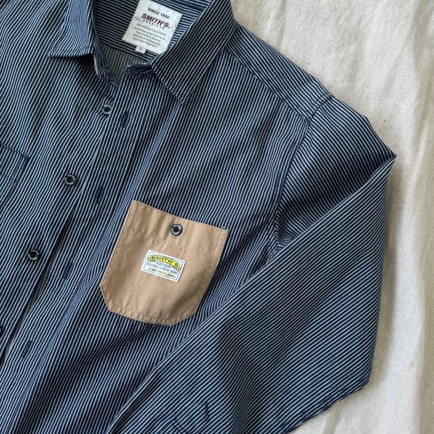 스미스아메리칸 재팬 네이비 스트라이프 셔츠 L