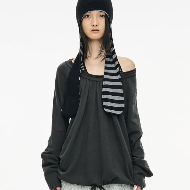 세릭 라운드 헴 스트링 탑 차콜