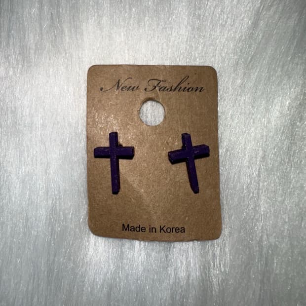 고스펑크 십자가 보라 귀걸이