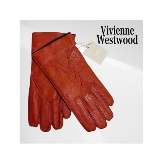 비비안웨스트우드 남성용 V 스티치 가죽 장갑 오렌지 25cm (새상품)