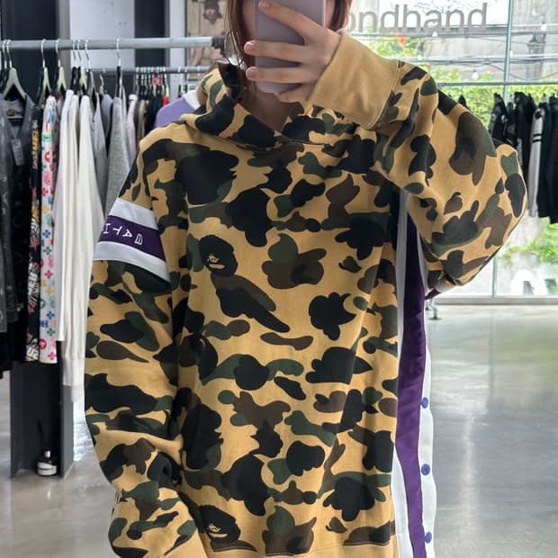베이프 1st 카모 황계 로고테이프 트랙 후드티셔츠