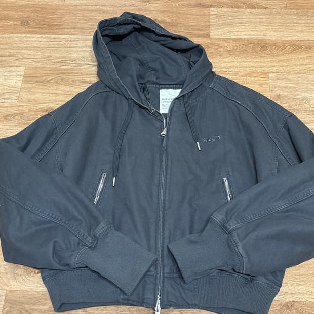 코드그라피 빈티지 워싱 코튼 후드 집업_차콜_M