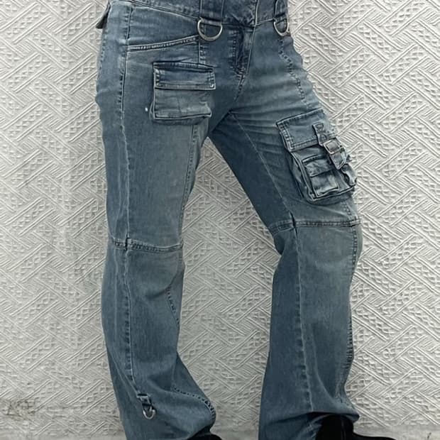 게스 워크웨어 Y2K 멀티포켓 부츠컷 데님 카고 청바지 70 C06714