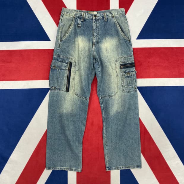 빈티지 워싱 데님 카고팬츠 34 