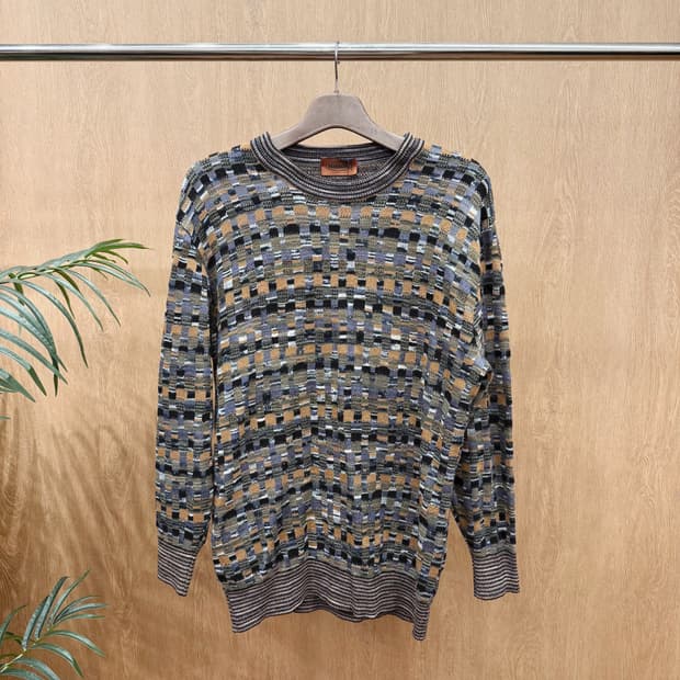 미쏘니 패턴 라운드넥 니트 긴팔 자카드 짜임 루즈핏 멀티컬러