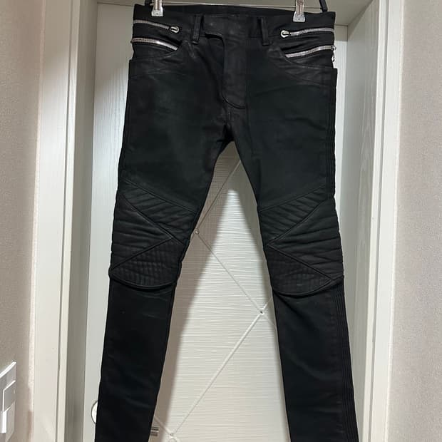 발망 블랙 왁스 코팅 더블지퍼 바이커 진