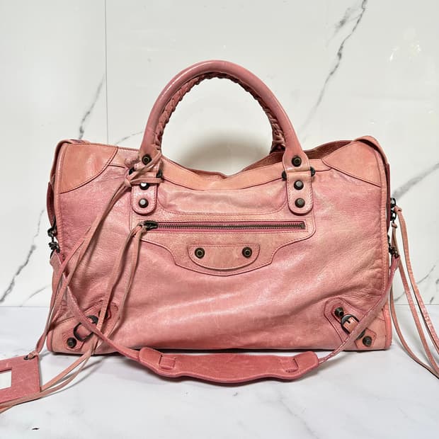 [정품] 발렌시아가 시티 모터백 미디움 핑크