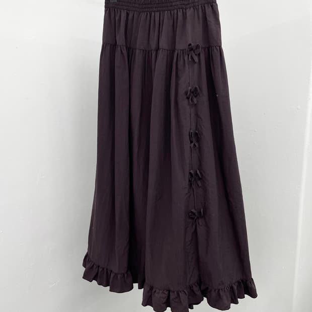 퍼플 프릴 리본 롱 스커트