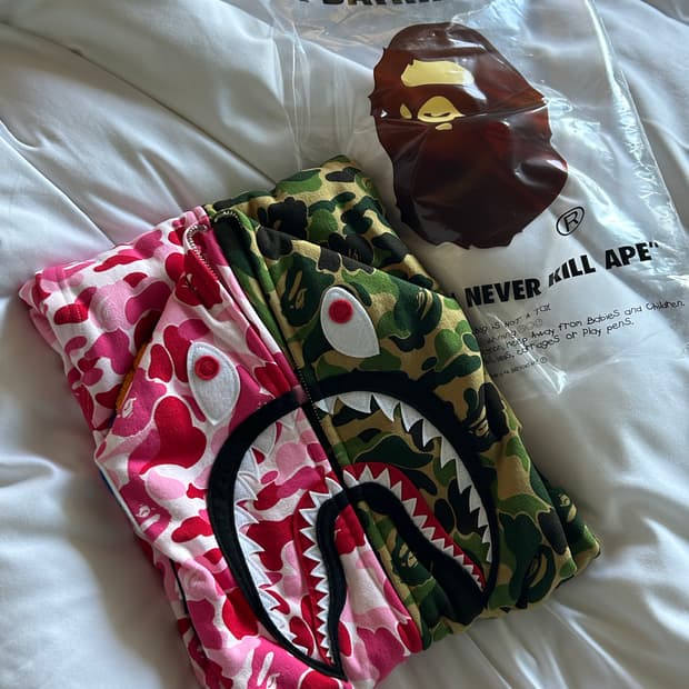 베이프 ABC 카모 세퍼레이트 샤크 풀집 후드집업 핑크/그