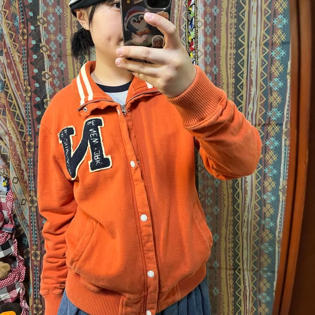 오렌지 스웨트 바시티 집업