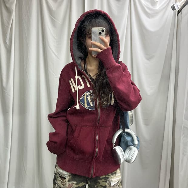 Abercrombie burgundy hood zip-up