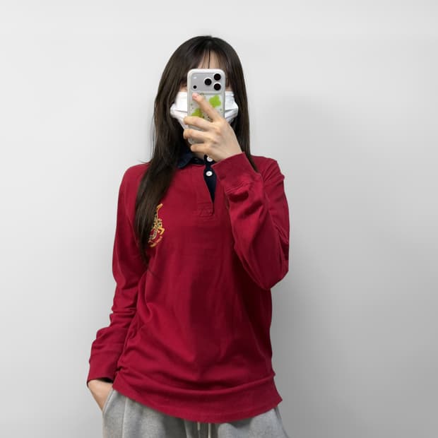 폴로 랄프로렌 크레스트 자수 로고 럭비티 레드