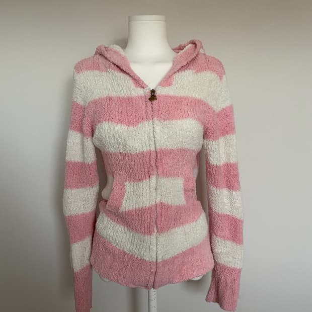 슈가돌 스트라이프 핑크 후드집업