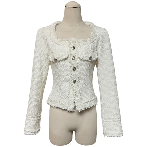 3665 아이보리 스퀘어넥 트위드자켓