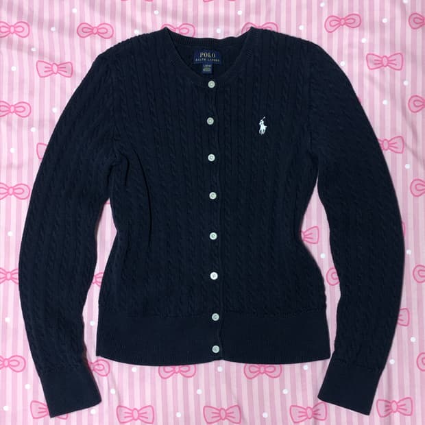 폴로 네이비 꽈베기 가디건 