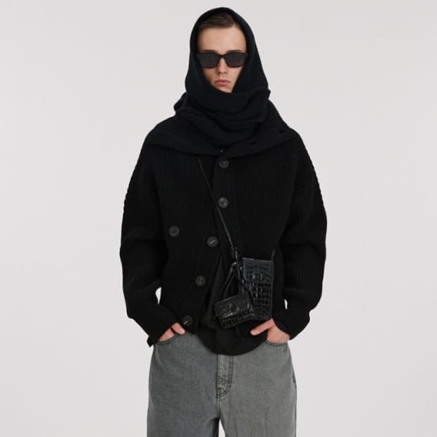 렉토 22fw 오버사이즈 카라 울 가디건 블랙