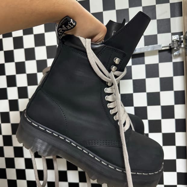 [290,UK10]닥터마틴 x 릭오웬스 쿼드 솔 스틸 토 부츠 블랙