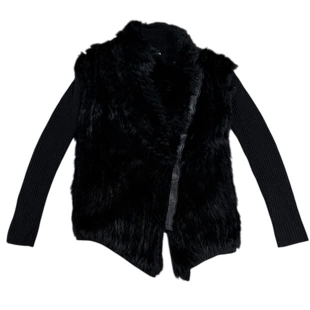 헬무트 랭 블랙 래빗 퍼 비대칭 니트 자켓