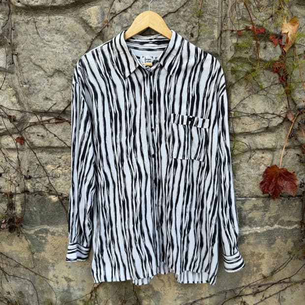 일본빈티지 비스코스 원단 지브라 패턴 얼룩 무늬 셔츠 