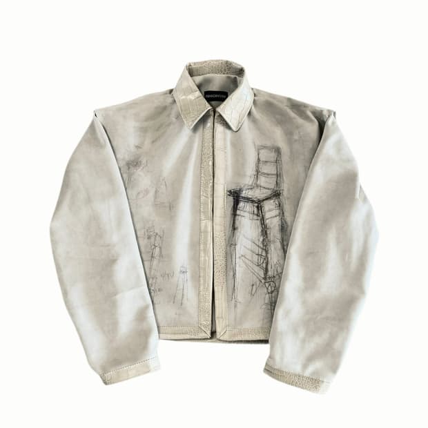 Ivory Ruin Print Leather Jacket