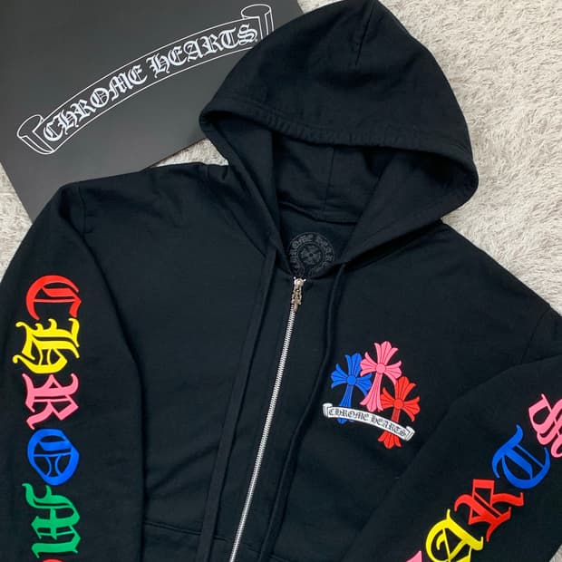 [M] 백화점판 정품 크롬하츠 멀티컬러 크로스 집업 후드 블랙