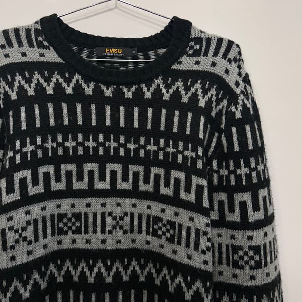 EVISU 재팬 프리미엄 오버핏 패턴 짜임 니트