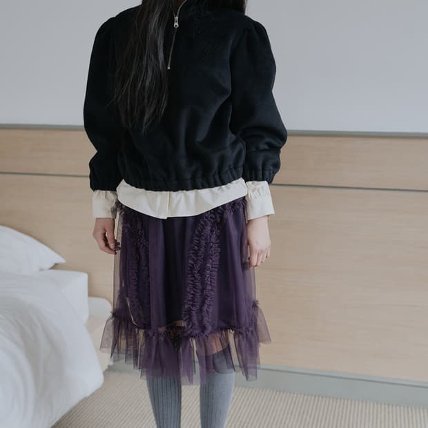 생긴스튜디오 밴딩 러플 샤 스커트 다크퍼플