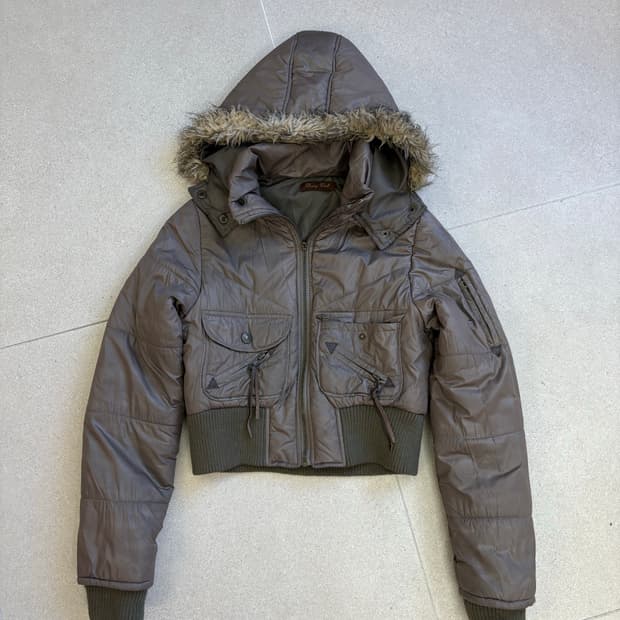 브라운 퍼 크롭 패딩