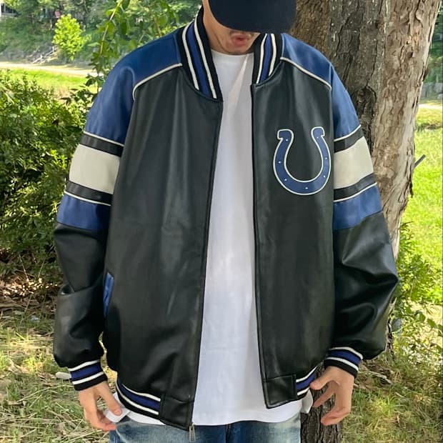NFL 인디애나폴리스 콜츠(COLTS) 레더 봄버 자켓