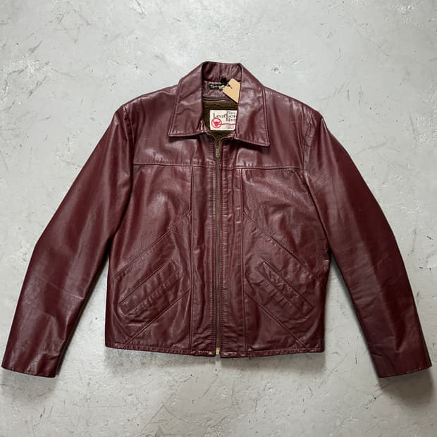 80’s 빈티지 시어스 버건디 크롭 레더자켓 파이트 클럽