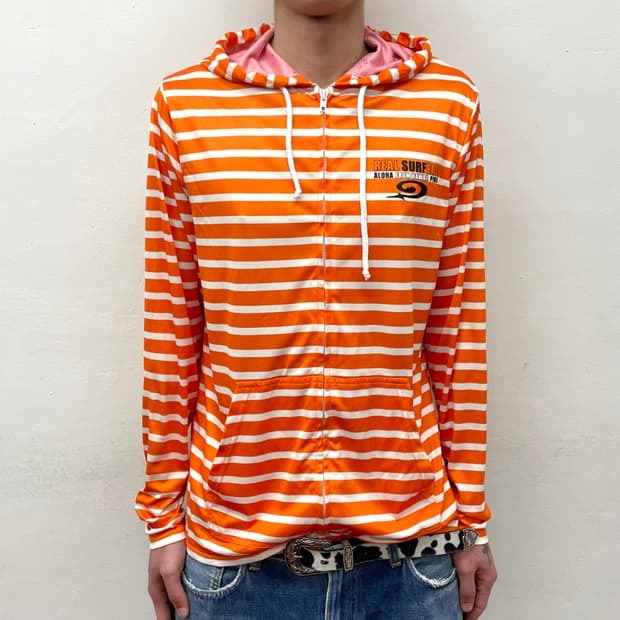 Orange Stripe Hooded Zip-Up
