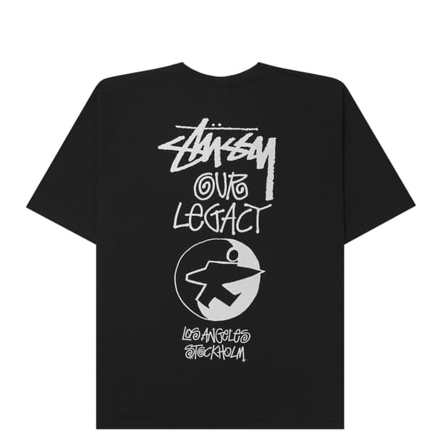 L 스투시 x 아워레가시 서프맨 피그먼트 다이드 티셔츠 블랙