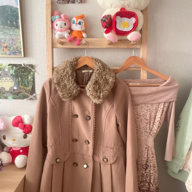 모리걸 빈티지 라떼갸루 엑시즈팜 퍼 코트 set 💗🤎