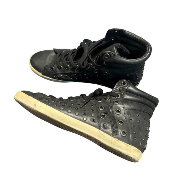 Ash Black Skull Stud Leather High Top