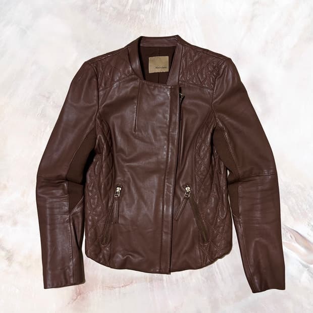 빈티지 니트믹스 브라운양가죽 자켓