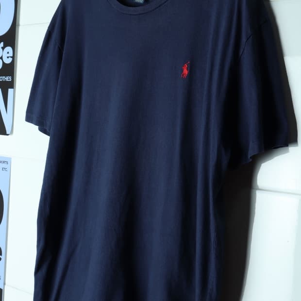 (M-L) 폴로 랄프로렌 반팔 티셔츠 90S 년대 네이비-H36398