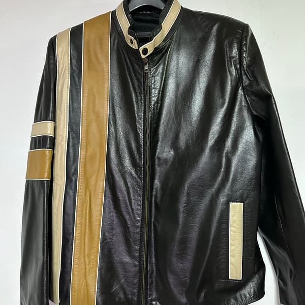 몽골 사브히 컬렉션 배색 가죽 자켓 50