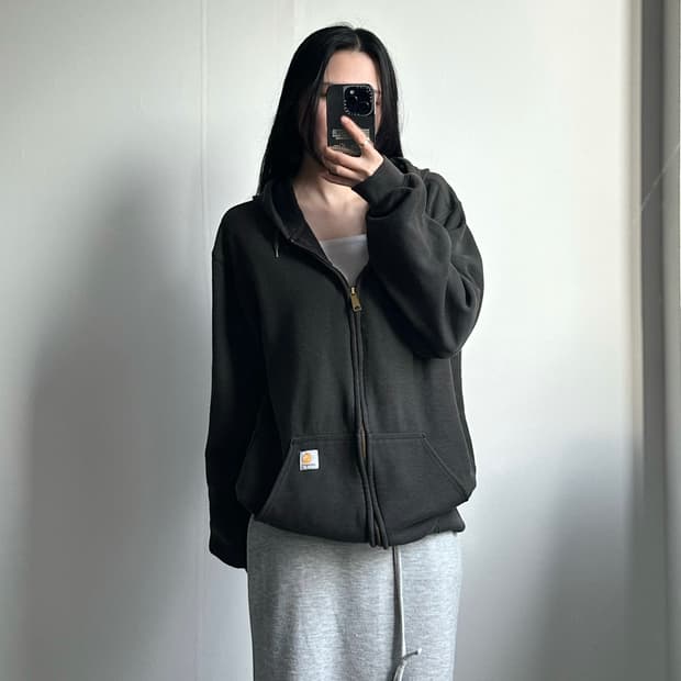 칼하트 자수로고 블랙 써멀 후드집업 