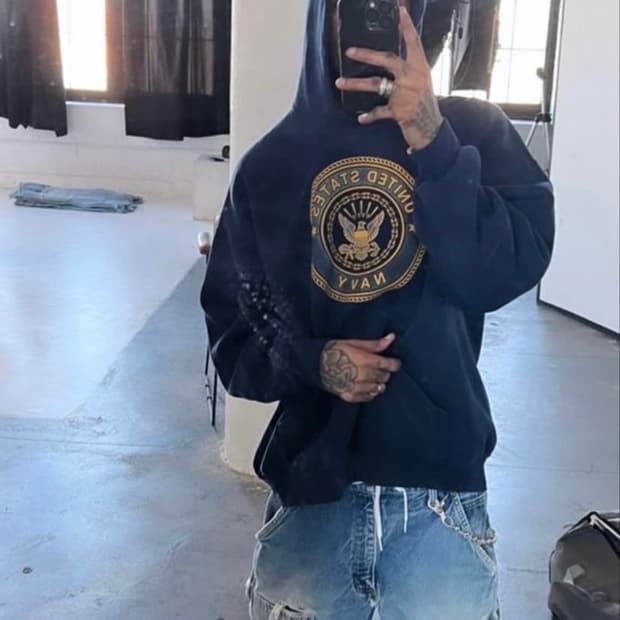 [L] 00s USA 빈티지 Navy 후드티