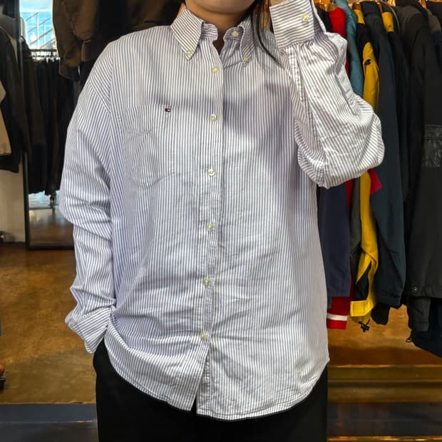 타미힐피거 퍼플 스트라이프 셔츠